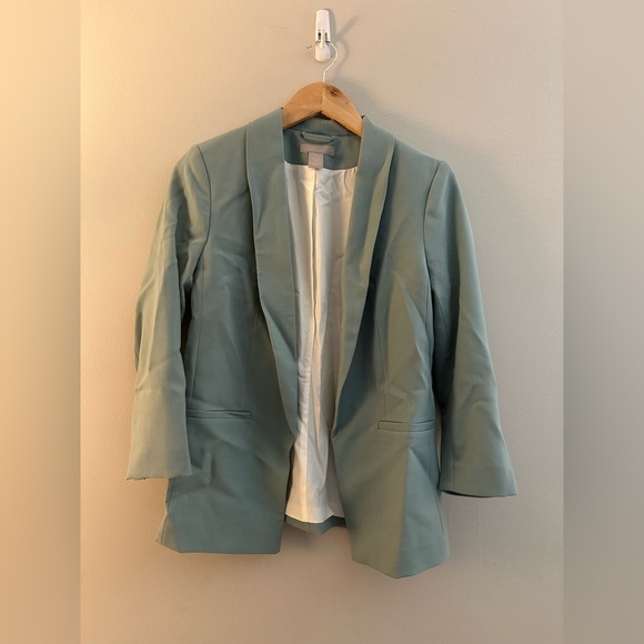 Women’s H&M Light Green Open Front Career Office Blazer Jacket 3/4 Sleeve Size S - Picture 1 of 4